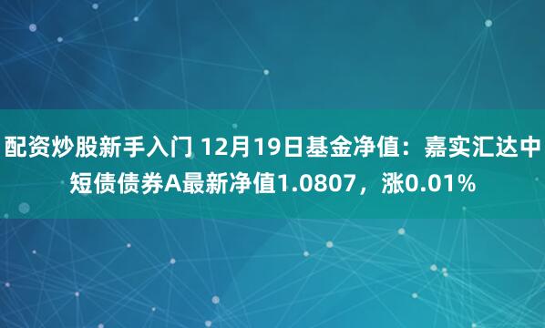 配资炒股新手入门 12月19日基金净值：嘉实汇达中短债债券A最新净值1.0807，涨0.01%