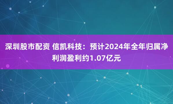 深圳股市配资 信凯科技：预计2024年全年归属净利润盈利约1.07亿元