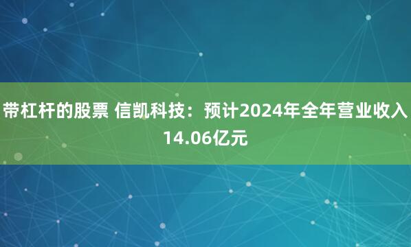 带杠杆的股票 信凯科技：预计2024年全年营业收入14.06亿元