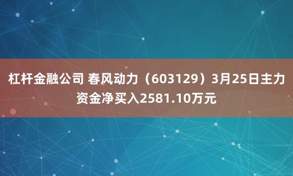 杠杆金融公司 春风动力（603129）3月25日主力资金净买入2581.10万元